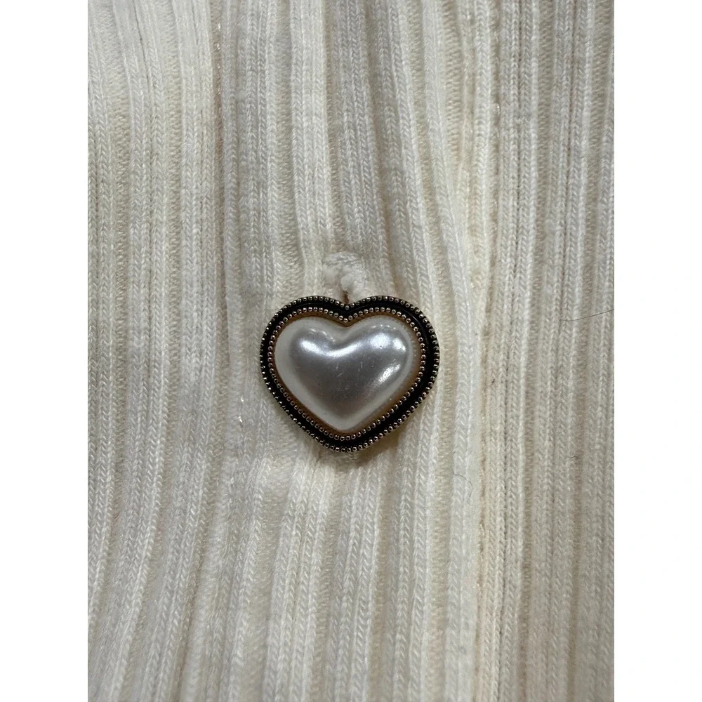 Reformation Cream Ribbed Heart Button Cardigan Top Small Tencel Cotton Blend